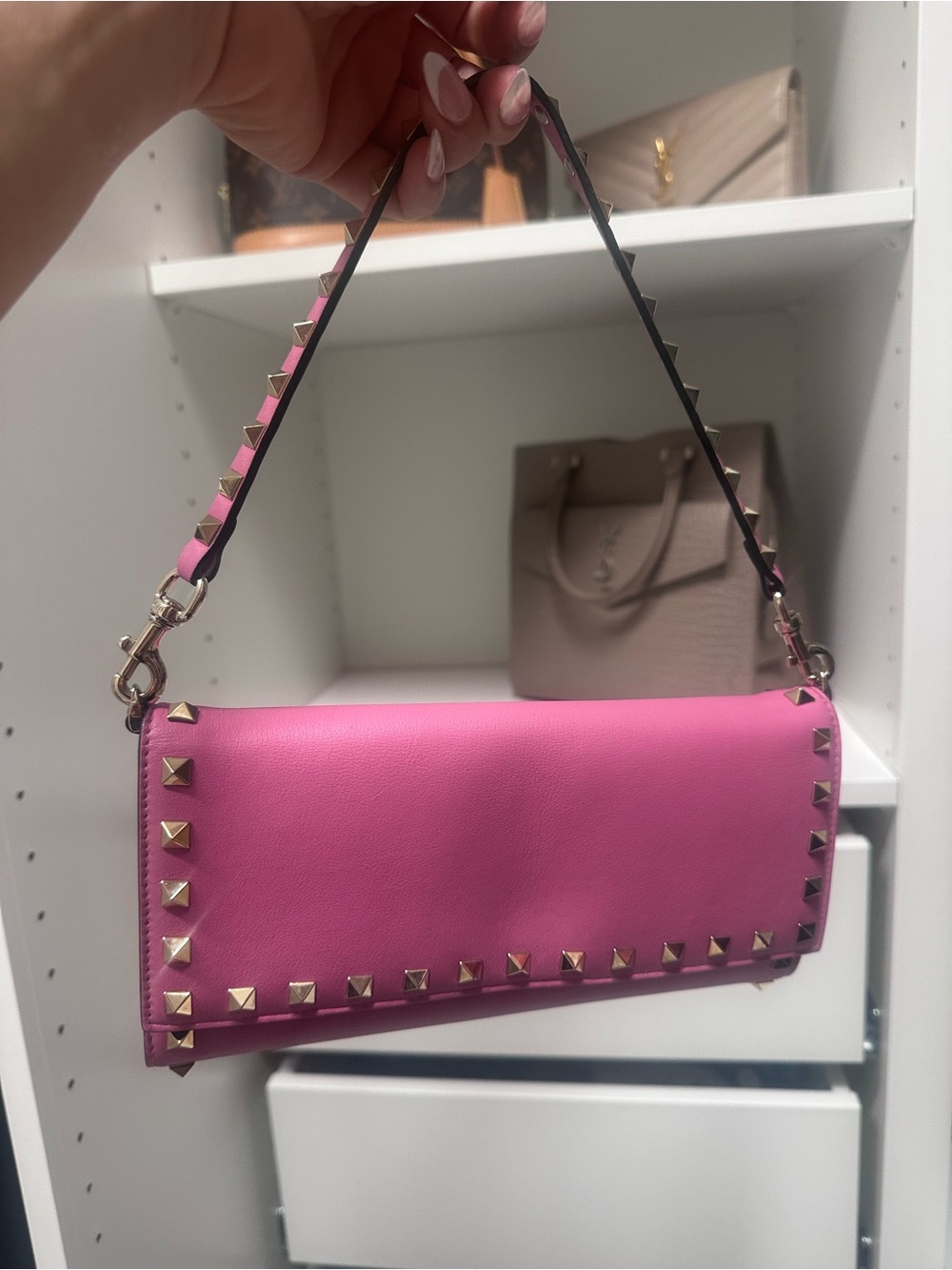 Valentino Garavani Hot Pink Leather Rockstud Clutch